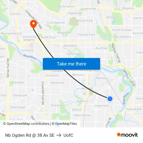 Nb Ogden Rd @ 38 Av SE to UofC map