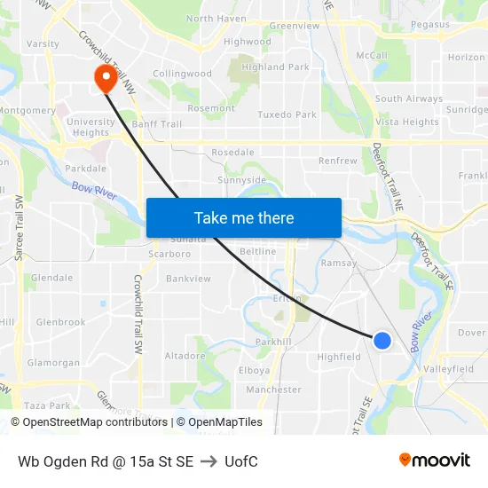 Wb Ogden Rd @ 15a St SE to UofC map