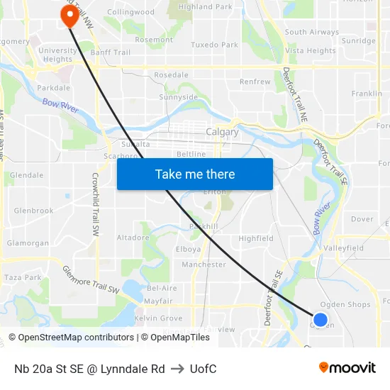 Nb 20a St SE @ Lynndale Rd to UofC map
