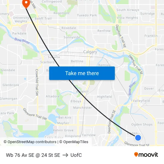 Wb 76 Av SE @ 24 St SE to UofC map
