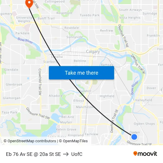 Eb 76 Av SE @ 20a St SE to UofC map