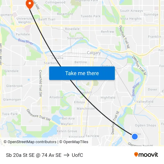 Sb 20a St SE @ 74 Av SE to UofC map