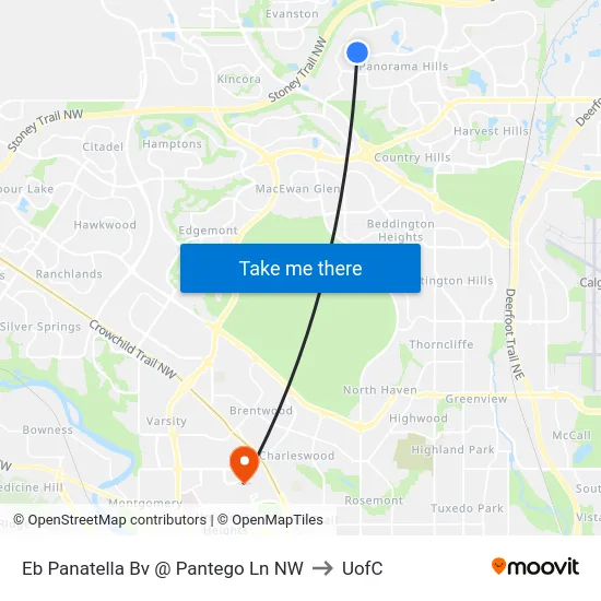 Eb Panatella Bv @ Pantego Ln NW to UofC map