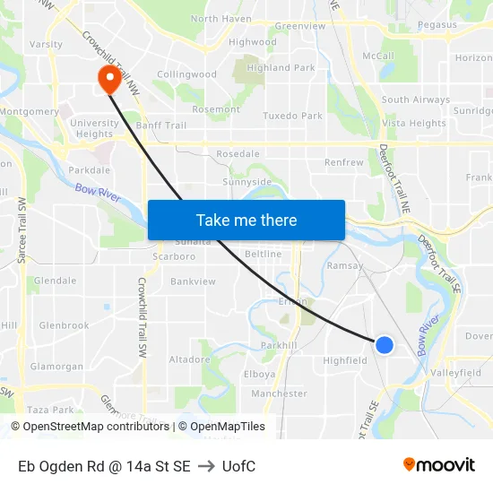 Eb Ogden Rd @ 14a St SE to UofC map
