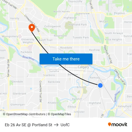 Eb 26 Av SE @ Portland St to UofC map
