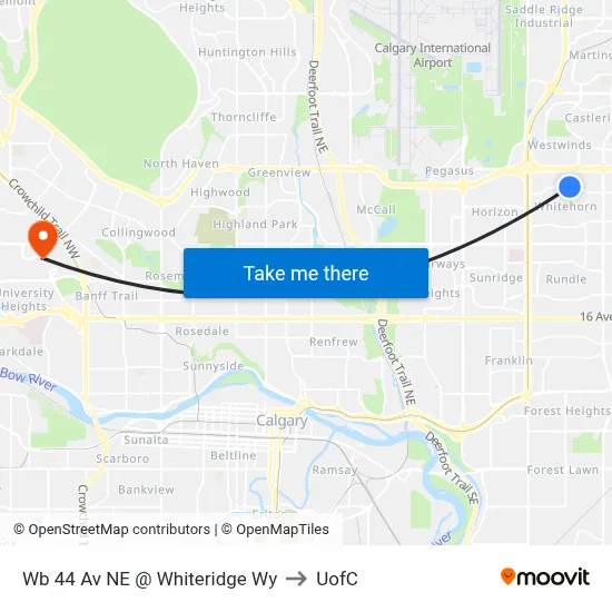 Wb 44 Av NE @ Whiteridge Wy to UofC map