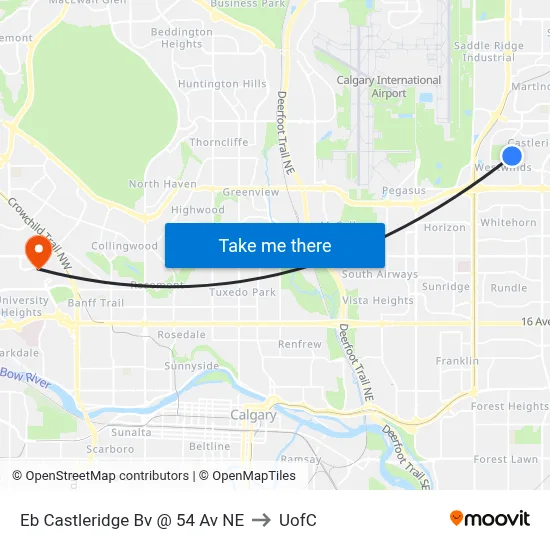 Eb Castleridge Bv @ 54 Av NE to UofC map