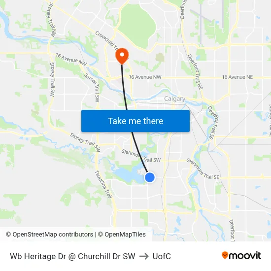 Wb Heritage Dr @ Churchill Dr SW to UofC map