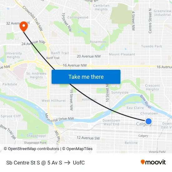 Sb Centre St S @ 5 Av S to UofC map