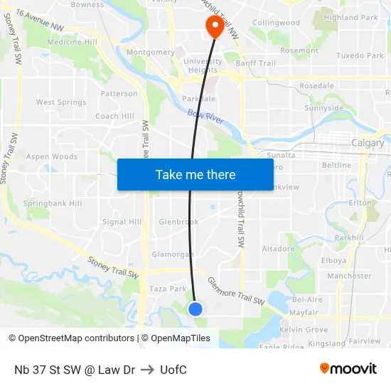 Nb 37 St SW @ Law Dr to UofC map