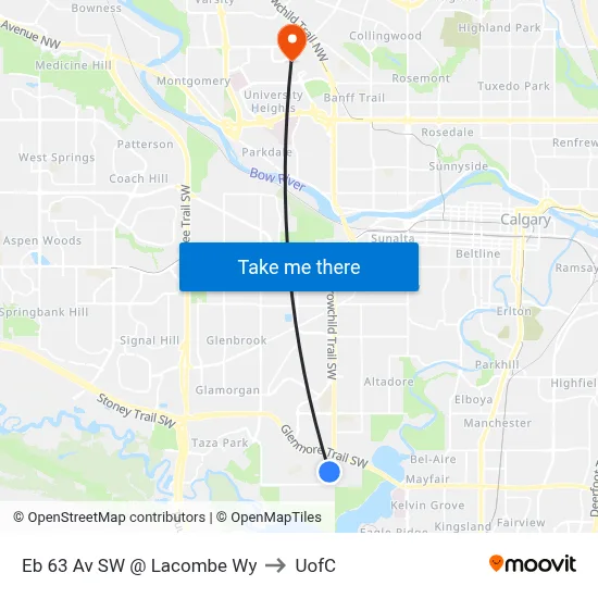 Eb 63 Av SW @ Lacombe Wy to UofC map
