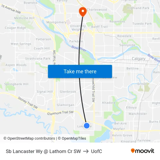 Sb Lancaster Wy @ Lathom Cr SW to UofC map