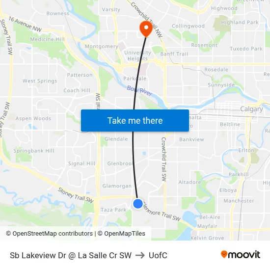 Sb Lakeview Dr @ La Salle Cr SW to UofC map