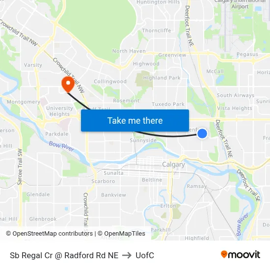 Sb Regal Cr @ Radford Rd NE to UofC map