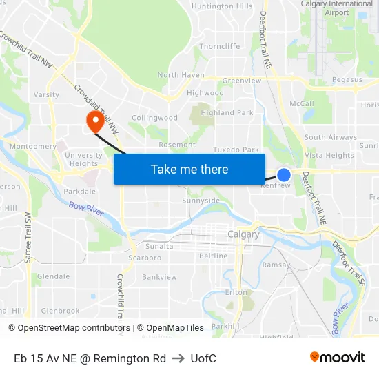Eb 15 Av NE @ Remington Rd to UofC map