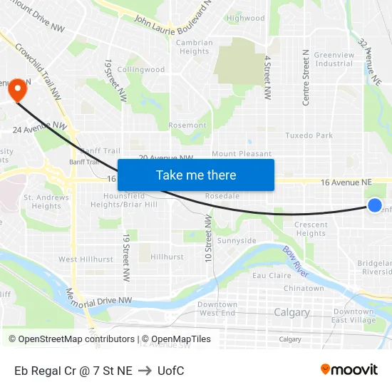 Eb Regal Cr @ 7 St NE to UofC map