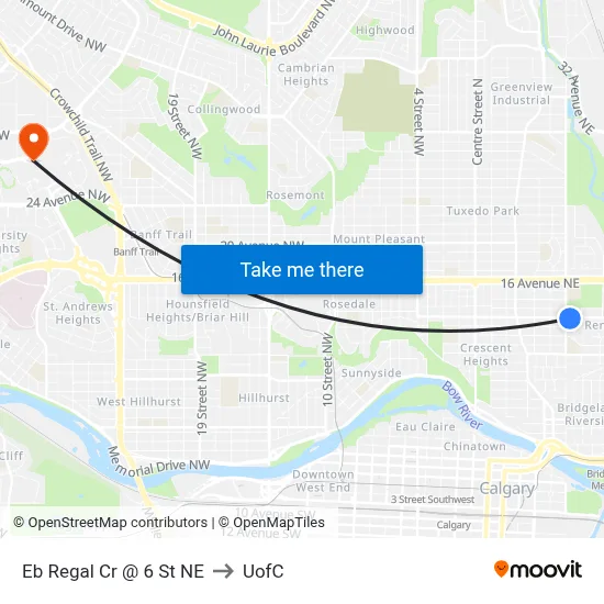 Eb Regal Cr @ 6 St NE to UofC map