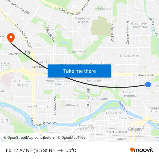 Eb 12 Av NE @ 5 St NE to UofC map