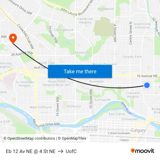 Eb 12 Av NE @ 4 St NE to UofC map