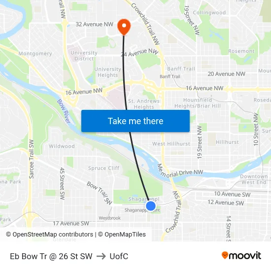 Eb Bow Tr @ 26 St SW to UofC map