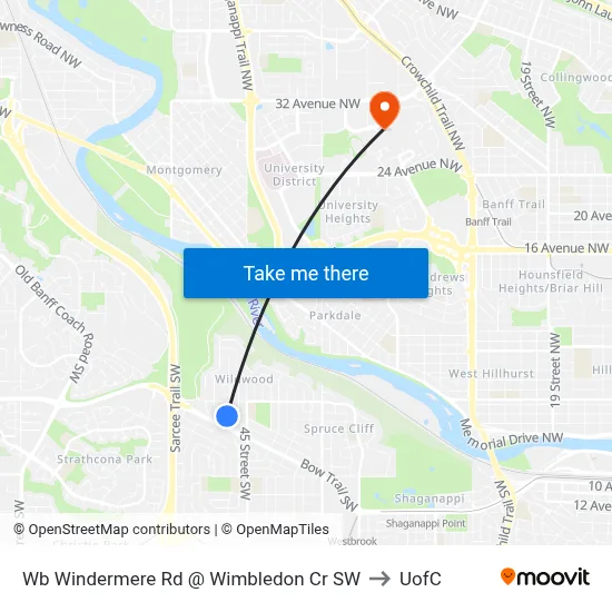 Wb Windermere Rd @ Wimbledon Cr SW to UofC map