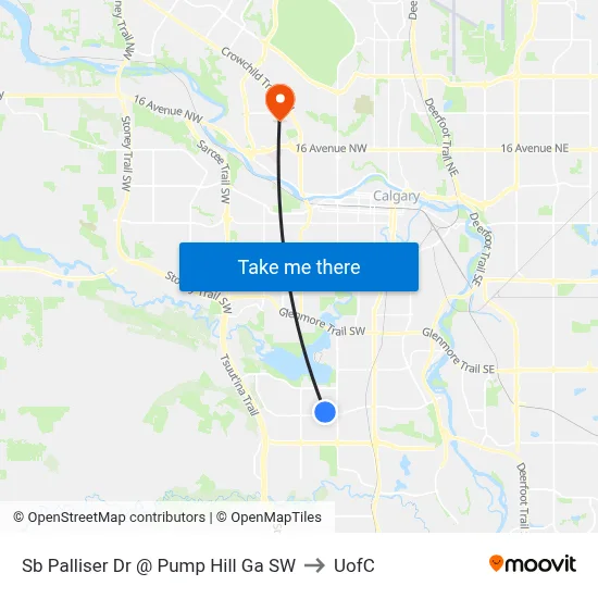 Sb Palliser Dr @ Pump Hill Ga SW to UofC map
