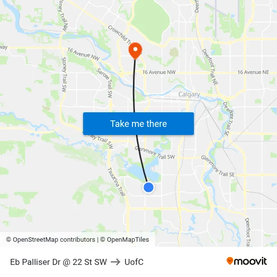 Eb Palliser Dr @ 22 St SW to UofC map