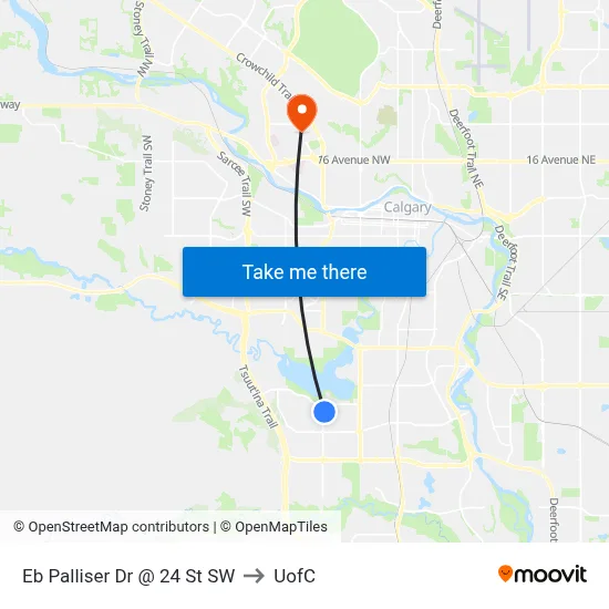 Eb Palliser Dr @ 24 St SW to UofC map