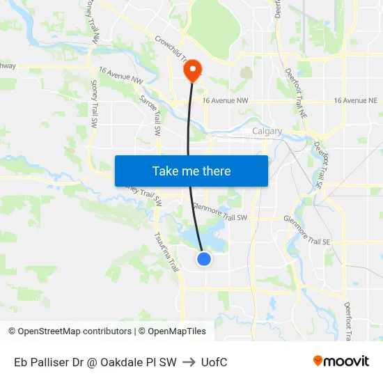 Eb Palliser Dr @ Oakdale Pl SW to UofC map
