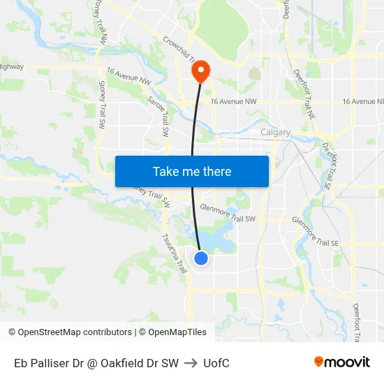 Eb Palliser Dr @ Oakfield Dr SW to UofC map