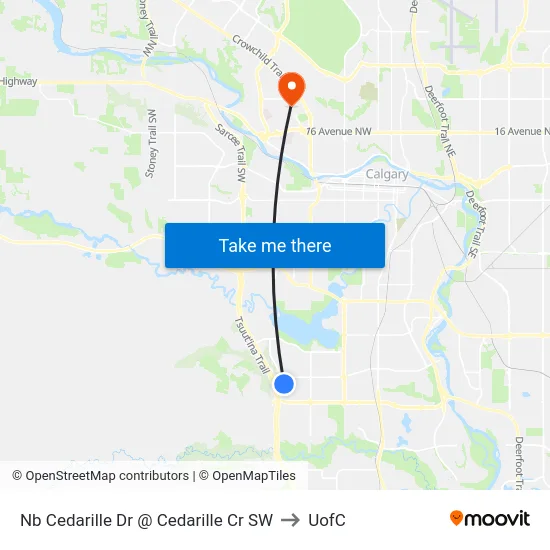 Nb Cedarille Dr @ Cedarille Cr SW to UofC map