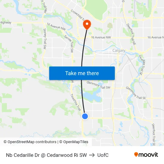 Nb Cedarille Dr @ Cedarwood Ri SW to UofC map