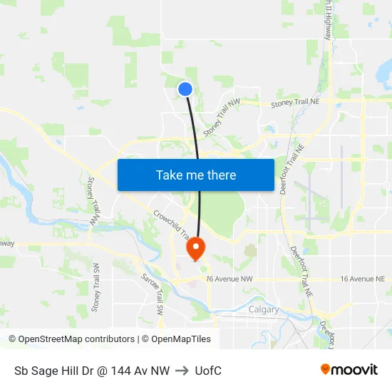Sb Sage Hill Dr @ 144 Av NW to UofC map