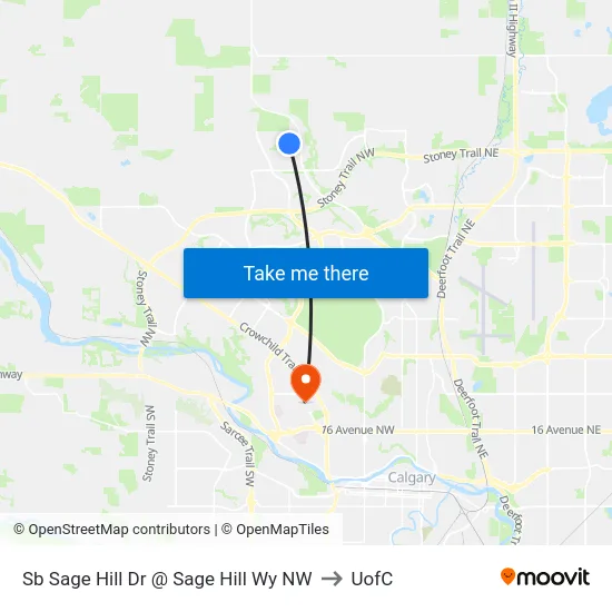 Sb Sage Hill Dr @ Sage Hill Wy NW to UofC map