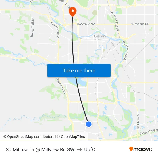 Sb Millrise Dr @ Millview Rd SW to UofC map