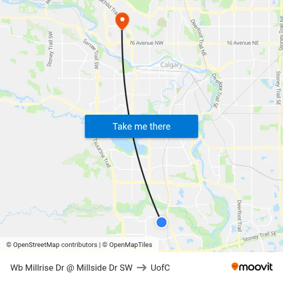 Wb Millrise Dr @ Millside Dr SW to UofC map