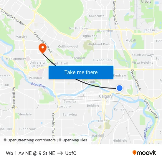 Wb 1 Av NE @ 9 St NE to UofC map