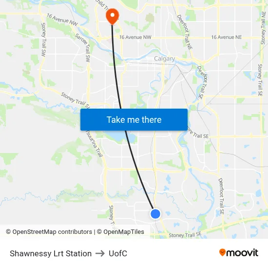 Shawnessy Lrt Station to UofC map