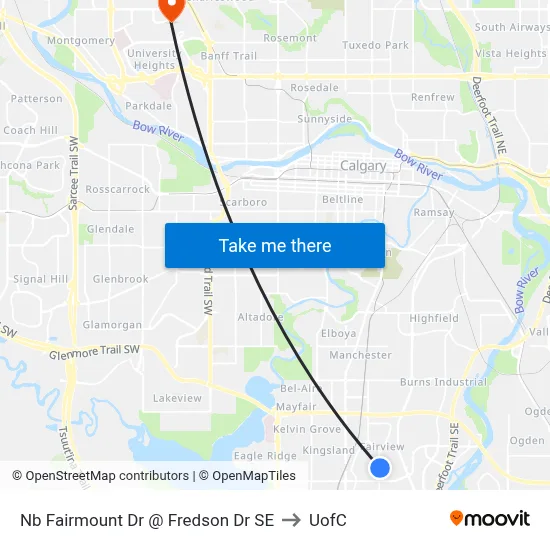 Nb Fairmount Dr @ Fredson Dr SE to UofC map