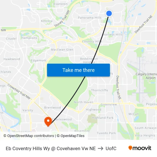 Eb Coventry Hills Wy @ Covehaven Vw NE to UofC map