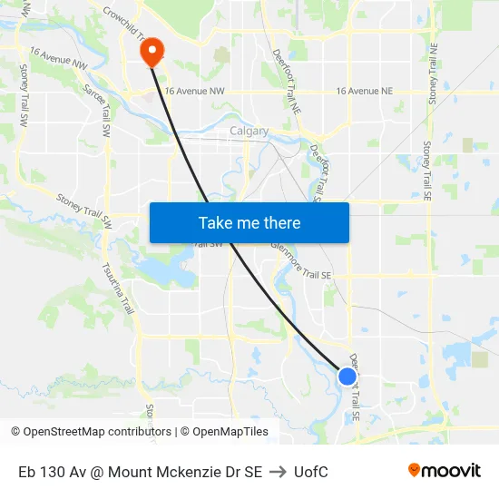 Eb 130 Av @ Mount Mckenzie Dr SE to UofC map