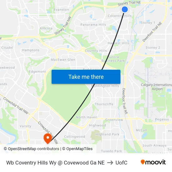 Wb Coventry Hills Wy @ Covewood Ga NE to UofC map