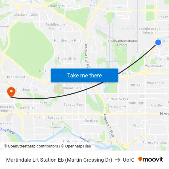 Martindale Lrt Station Eb (Martin Crossing Dr) to UofC map