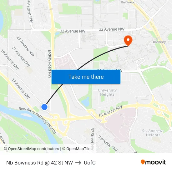 Nb Bowness Rd @ 42 St NW to UofC map