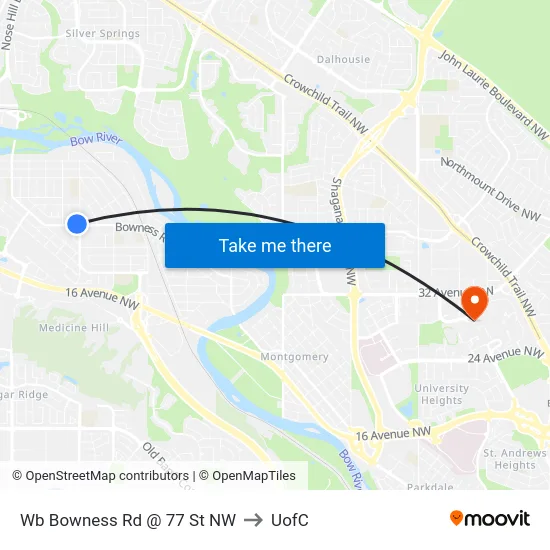 Wb Bowness  Rd @ 77 St NW to UofC map