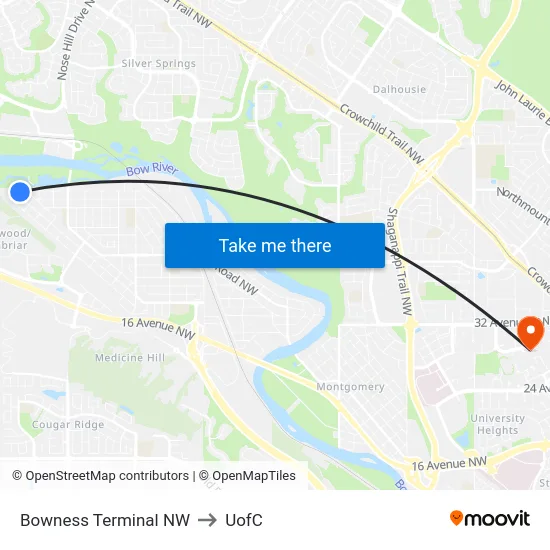 Bowness Terminal NW to UofC map