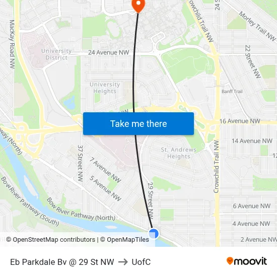 Eb Parkdale Bv @ 29 St NW to UofC map