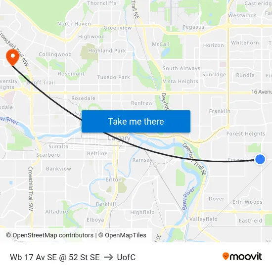 Wb 17 Av SE @ 52 St SE to UofC map