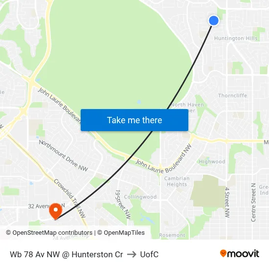 Wb 78 Av NW @ Hunterston Cr to UofC map