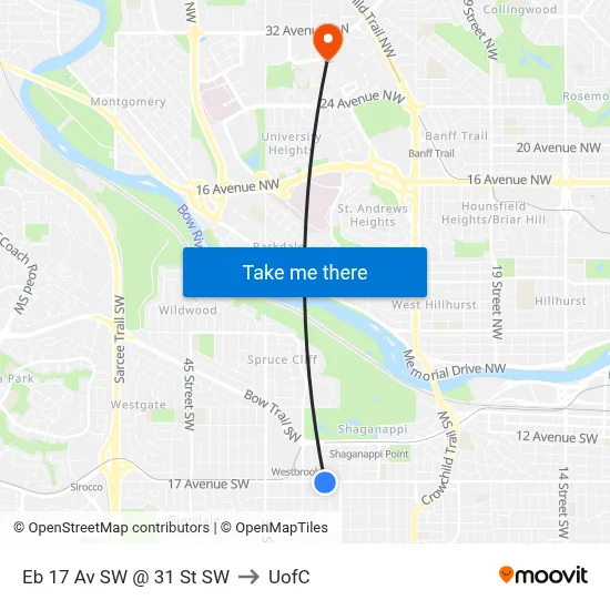 Eb 17 Av SW @ 31 St SW to UofC map